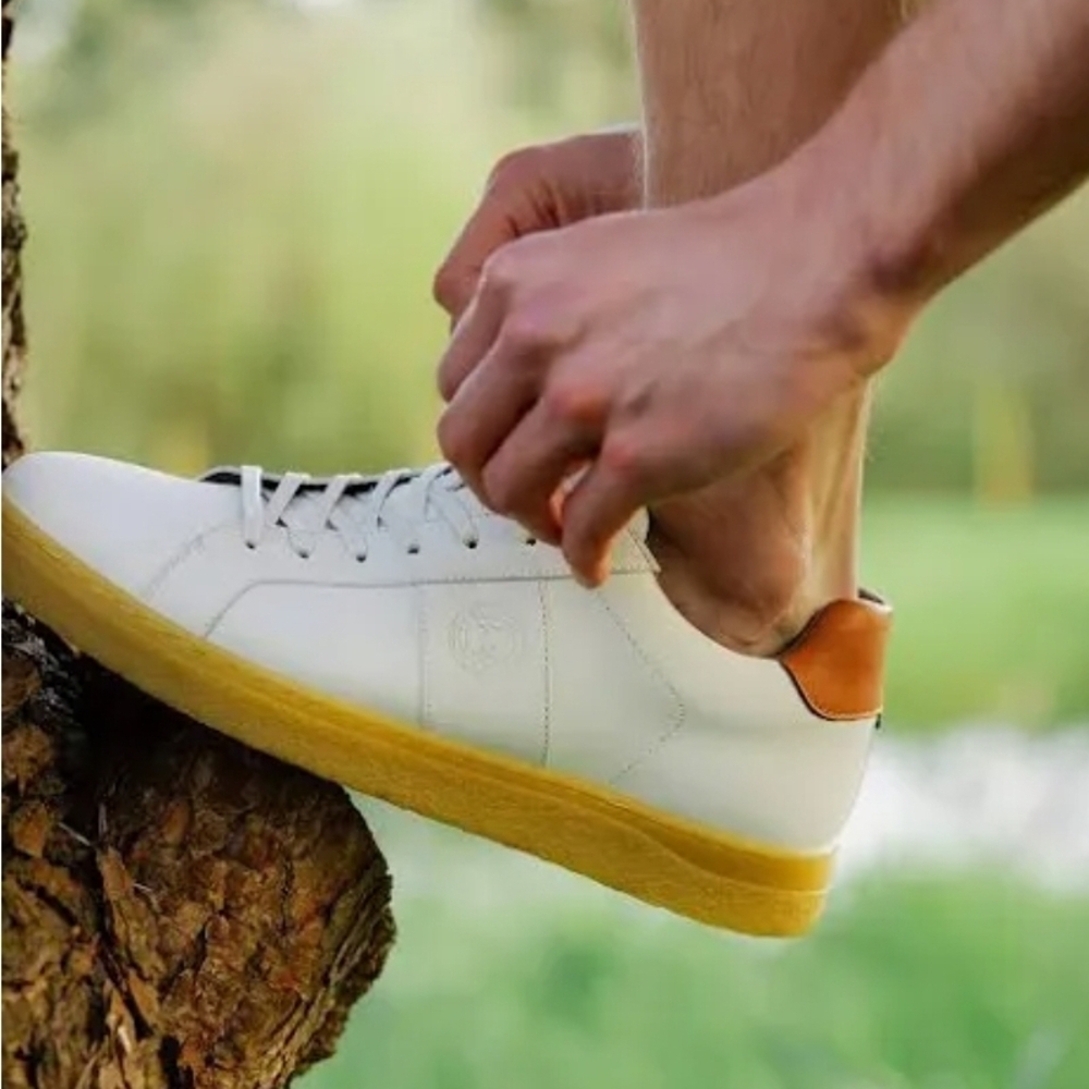 White and Tan Low-Top Sneakers with Minimalist Design